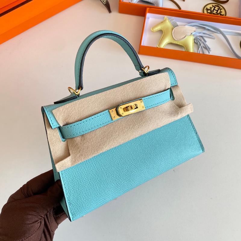 Hermes Kelly Mini second-generation 22EP 3P Macaron blue gold buckle